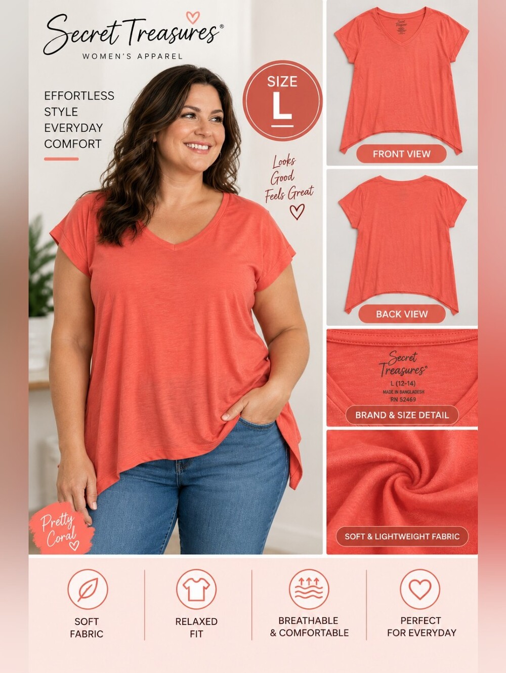 New secret Treasures Women's large coral top #06